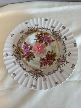 Garden Flowers Glass Art Pink and Gold 10 1/2” Plate